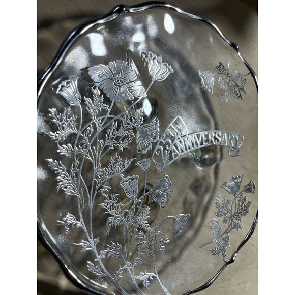 25th Anniversary vintage glass and silver plate - Picture 2 of 5